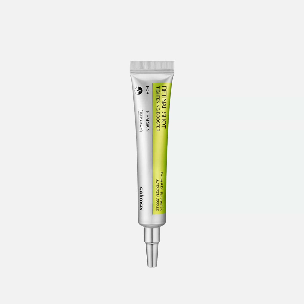 Celimax The Vita-A Retinal Shot Tightening Booster tube detail; twin pack listing includes two 15ml tubes
