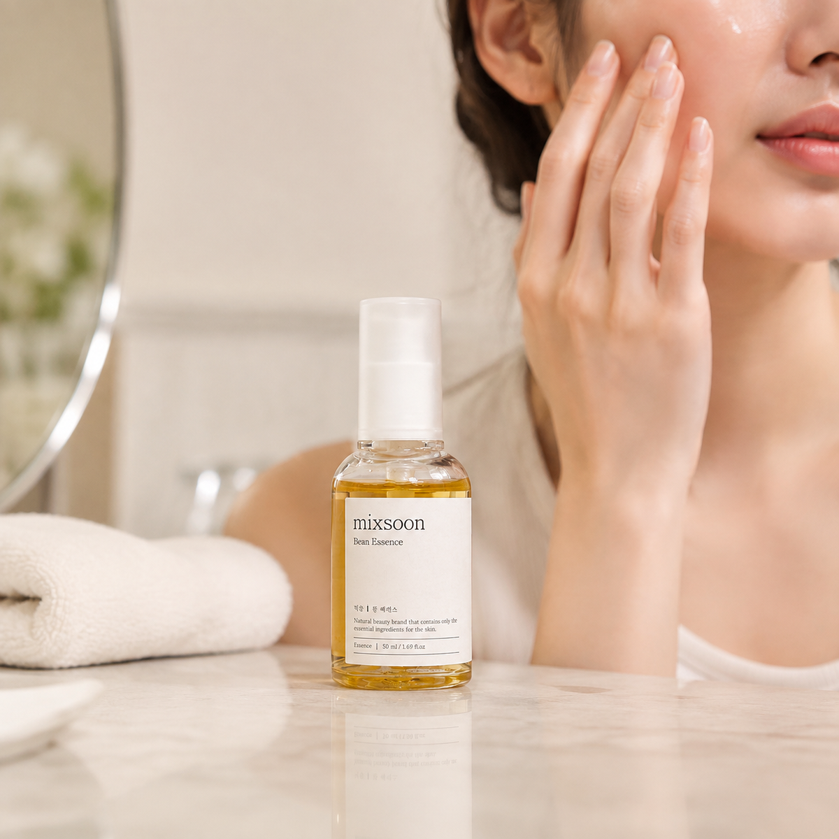 Mixsoon Bean Essence 50ml lifestyle image showing application
