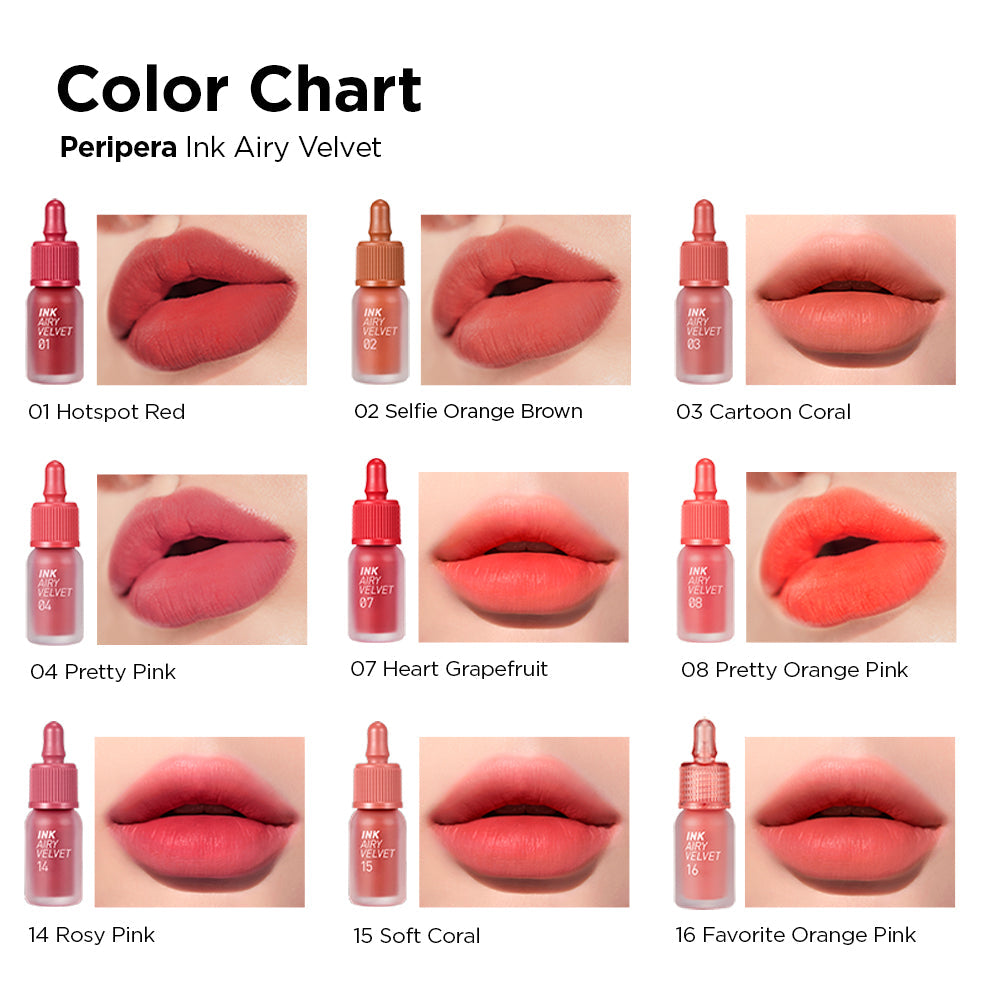 Peripera Ink Airy Velvet Lip Tint color swatches