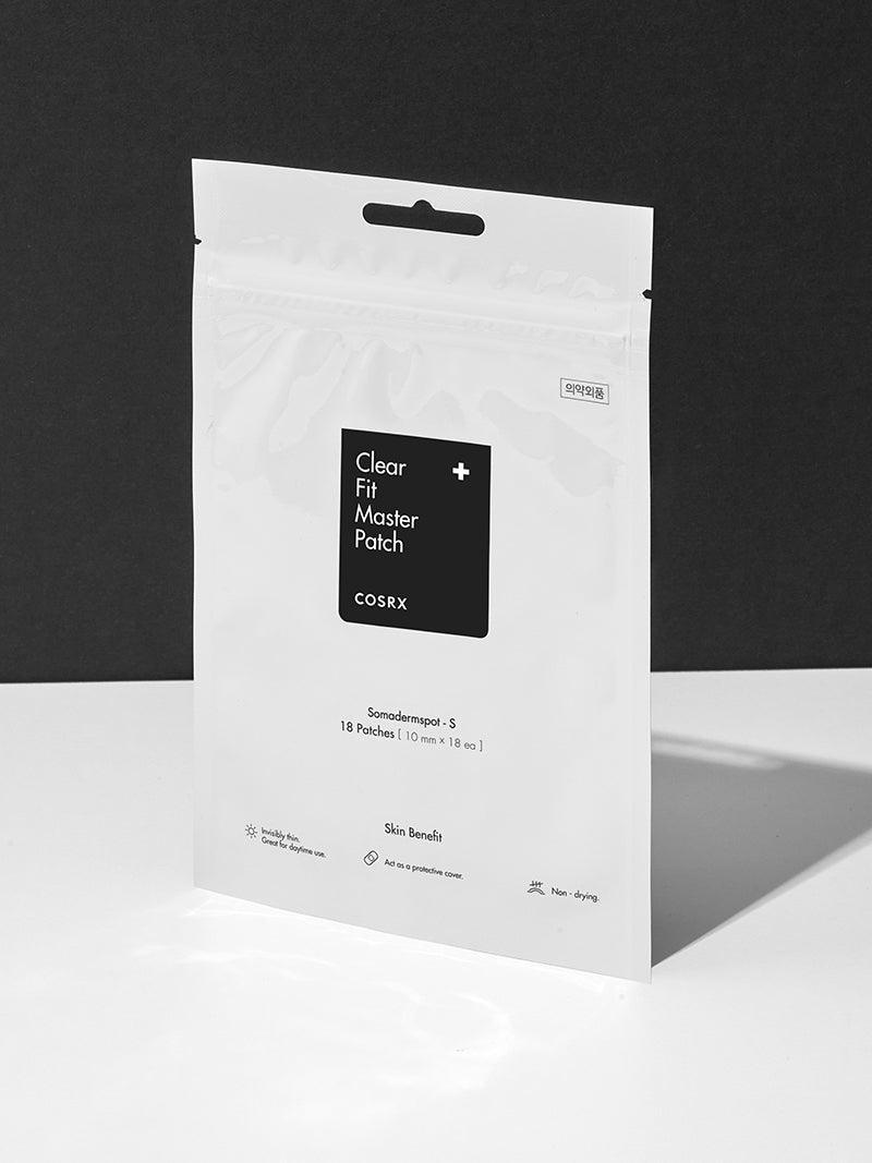 COSRX Clear Fit Master Patch pouch at an angle, 18 patches