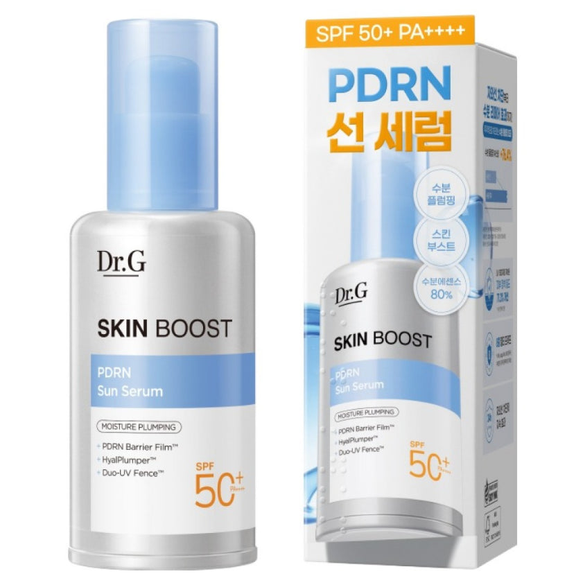 Dr.G Skin Boost PDRN Sun Serum SPF50+ PA++++ 50ml bottle beside its carton
